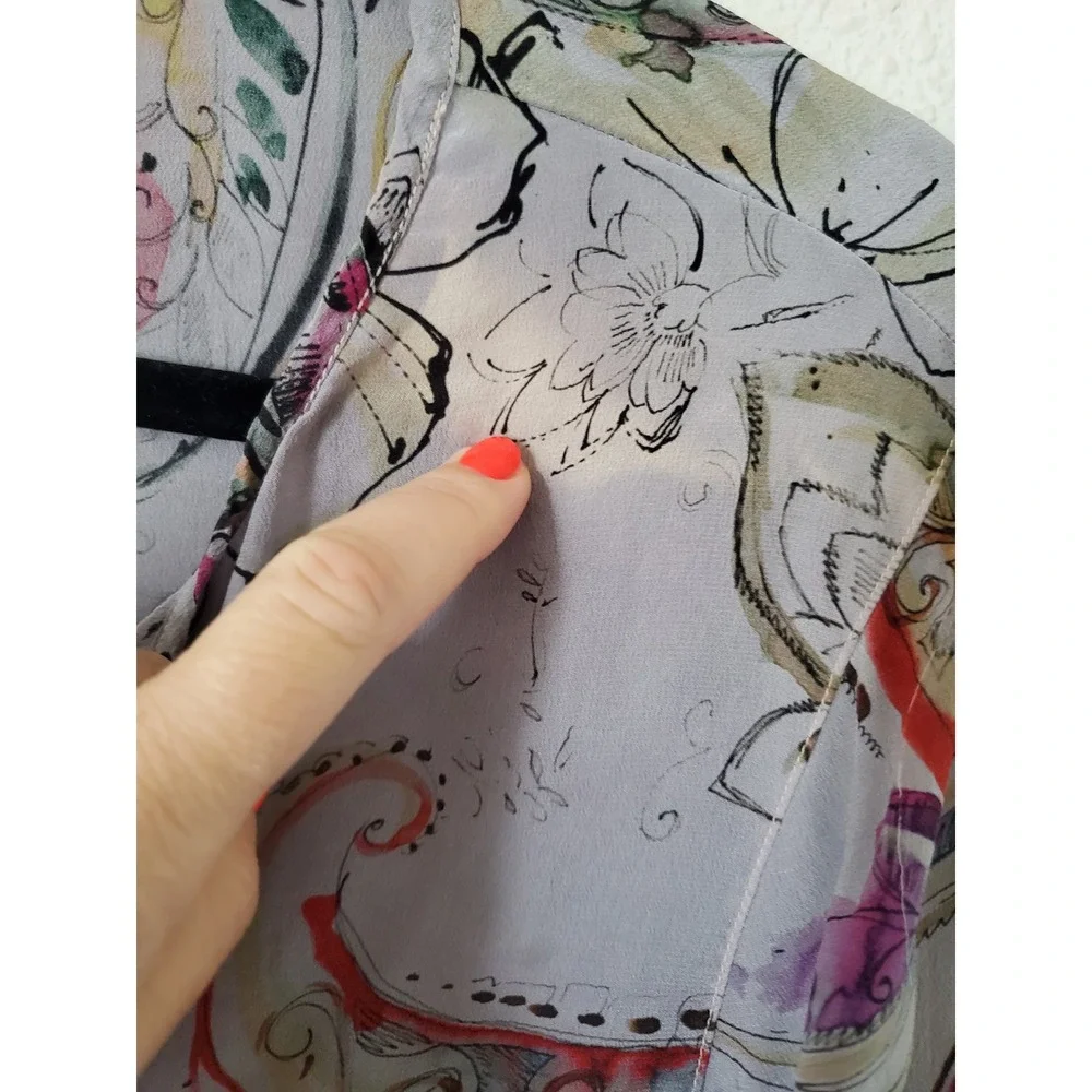 Tianello Silk Floral Tunic Top Embroidered Lace Cuffs Womens Medium Fairy - Picture 7 of 11